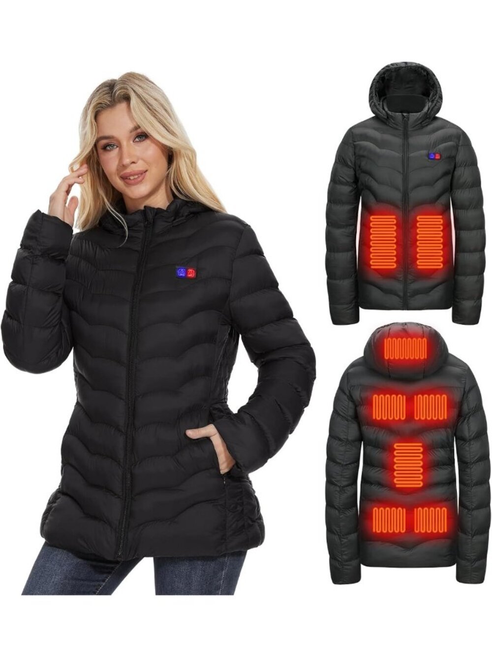 Women's Heated Jacket with 10000mAh Battery, Dual Control, Warm Winter Coat